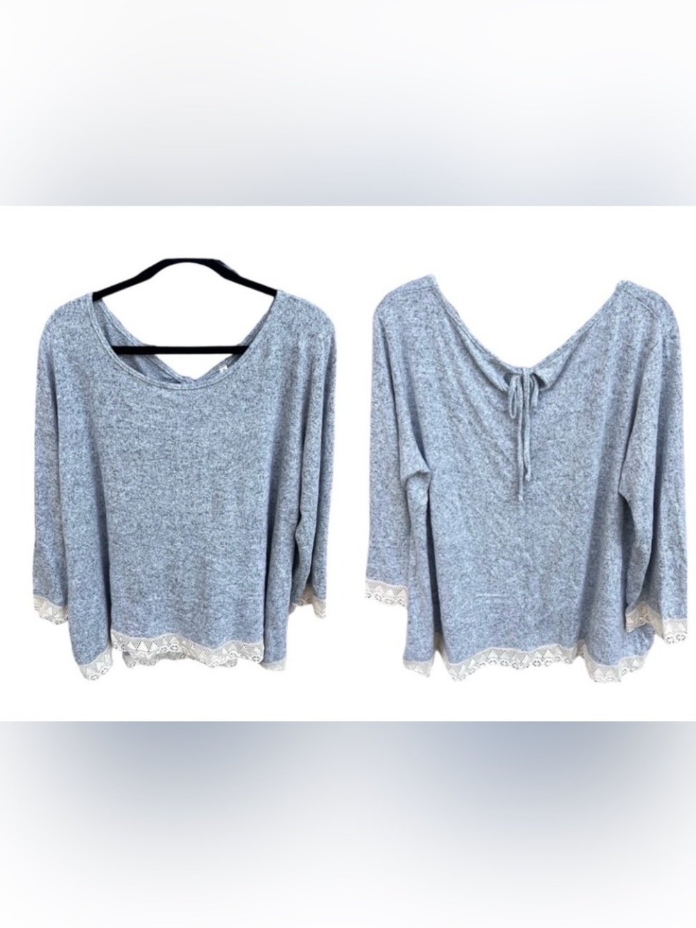 Forgotten Grace Heather
Grey Embroidered Lace
Trim Lightweight
Sweater, Size 1X